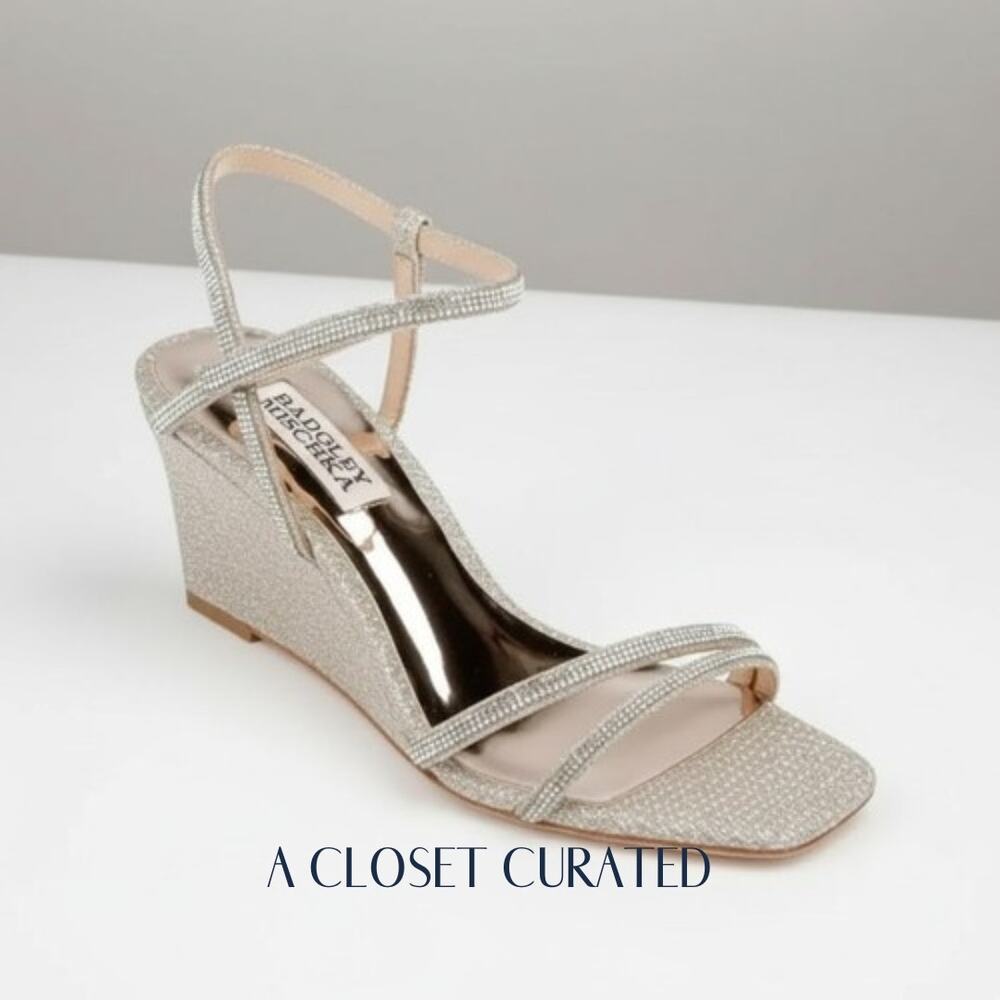 Badgley Mischka Unity Embellished Wedge Sandals 6.5 Gold NEW